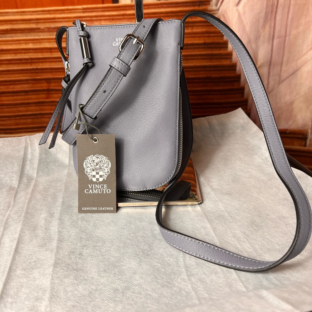 NWT Vince Camuto Genuine Leather Serenity Blue Crossbody Bag, zip closure, - Picture 17 of 17